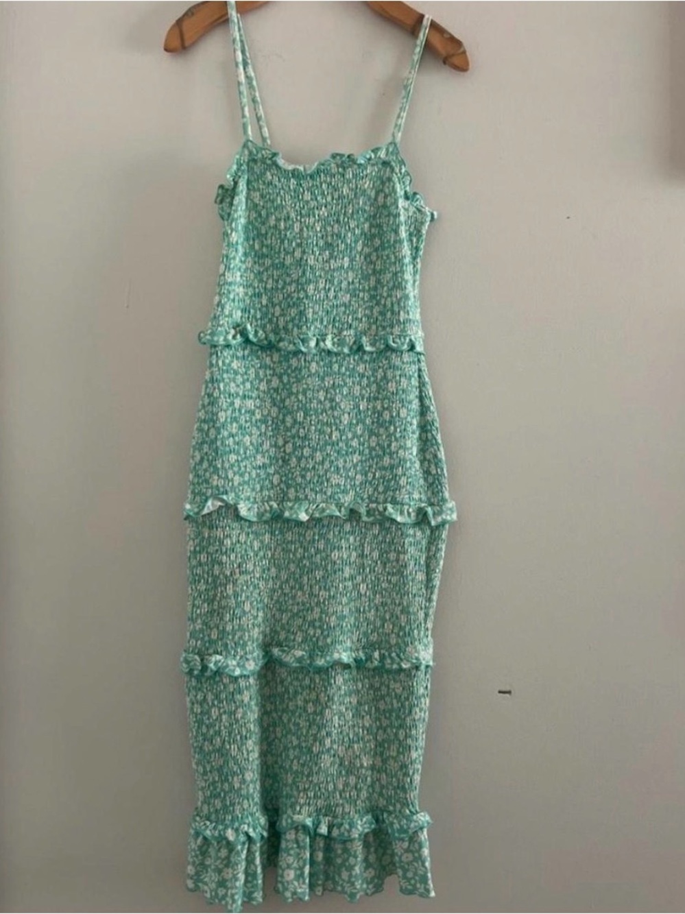 No Boundaries Mint Green Floral Tiered Midi Dress